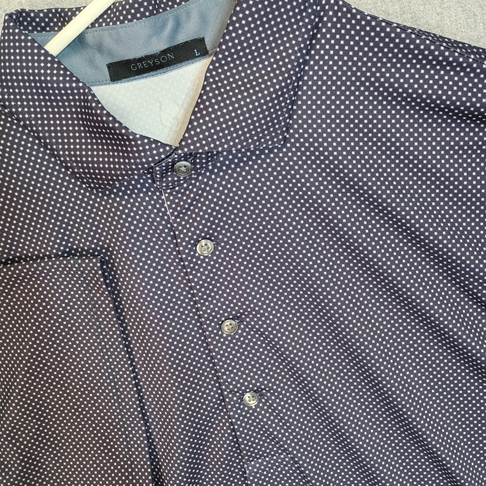 Greyson Men's Large Golf Polo Micro Dot Performance Stretch Shirt Quiet Luxury